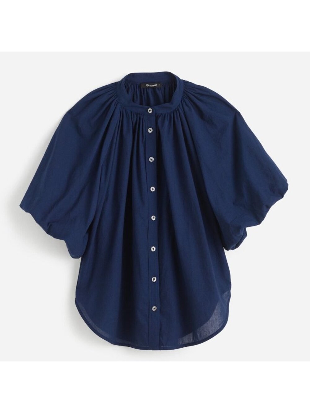 NWT Madewell XL Shirred Balloon-Sleeve Top Navy Blouse Cotton Voile Button Front - Picture 11 of 11
